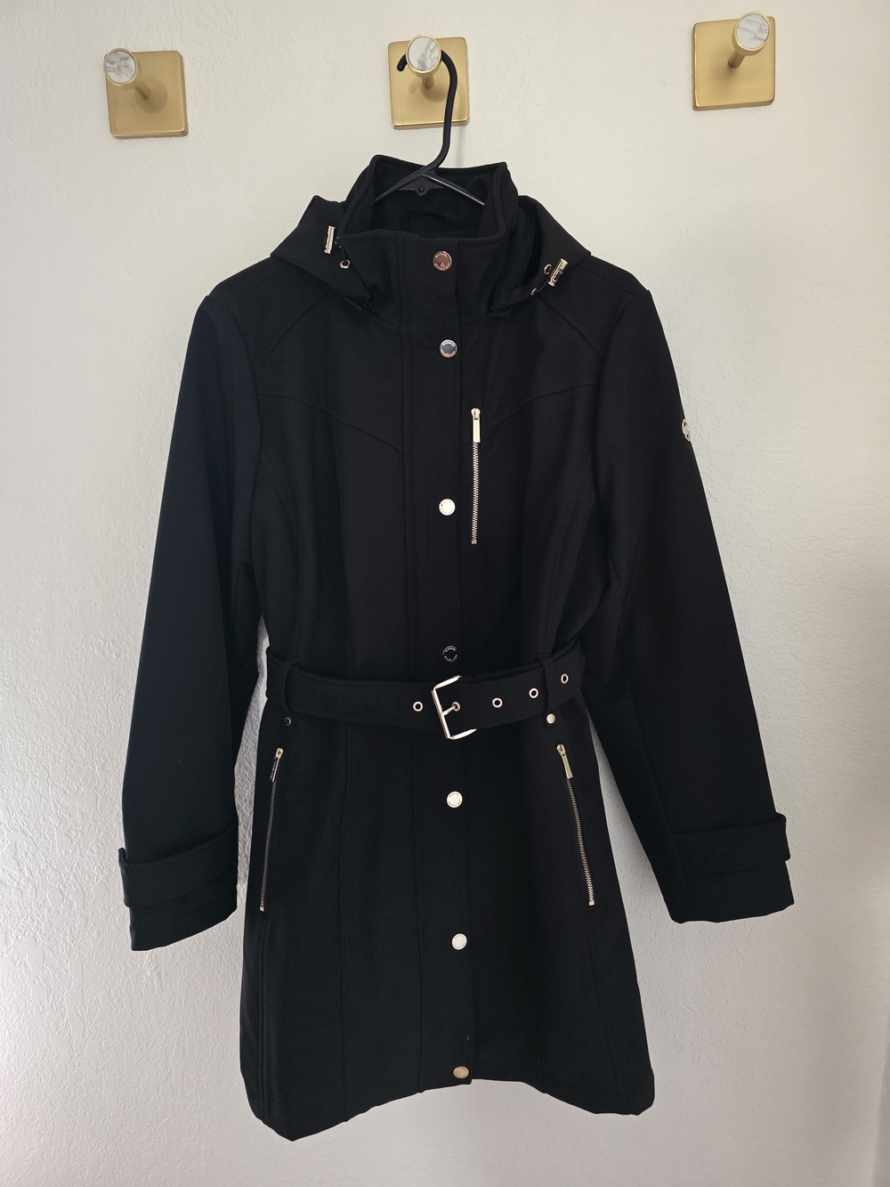 Michael Kors Black Hooded Belted Trench Coat